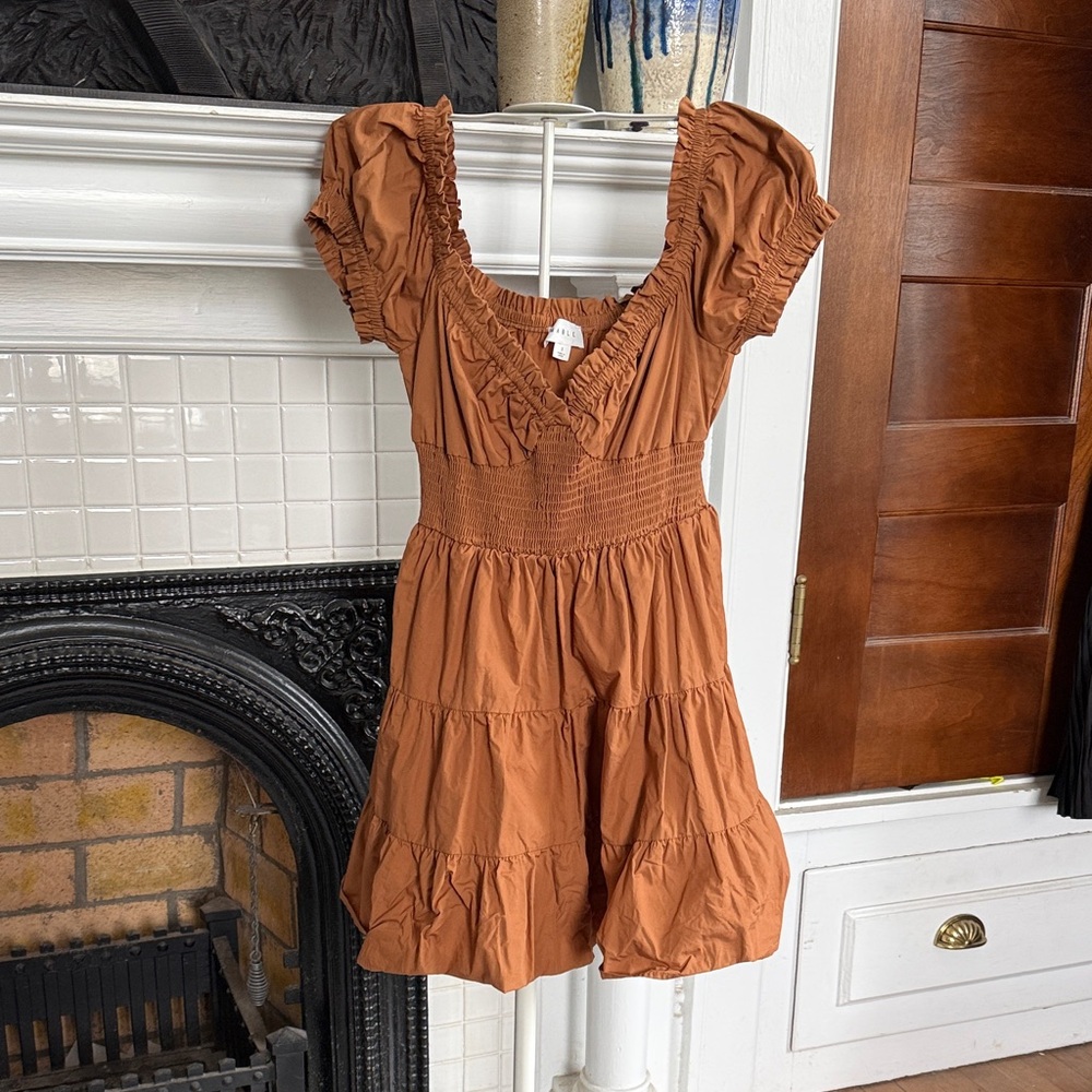 Mabel Terracotta smocked Puff Sleeve babydoll Dress- worn about 3x
